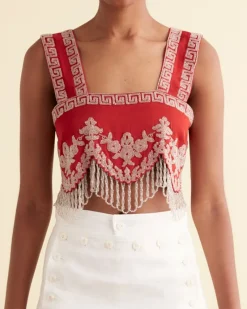 Tops<BODE Amrita Fringe Top Red
