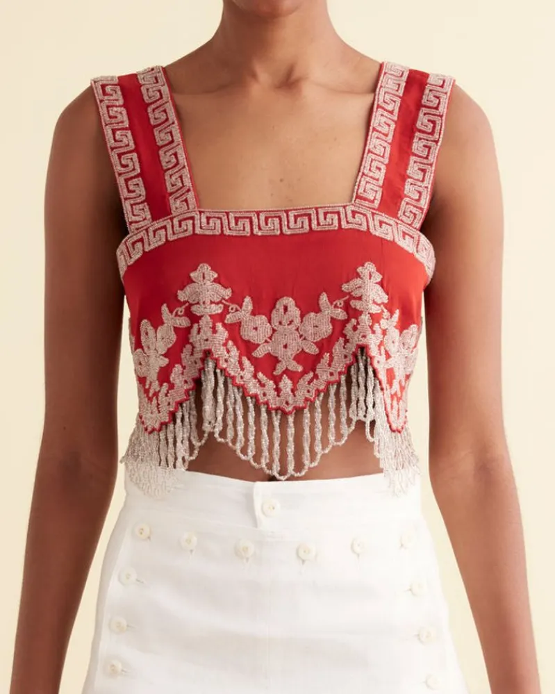 Tops<BODE Amrita Fringe Top Red