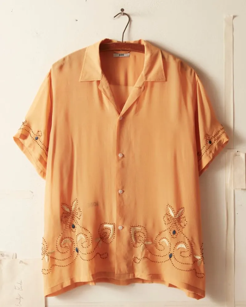 Shirts<BODE Beaded Cantaloupe Short Sleeve Shirt Orange
