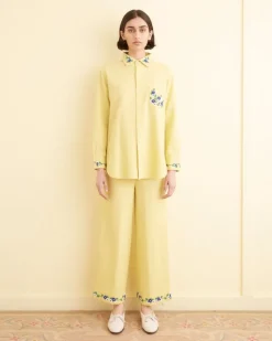 Tops<BODE Beaded Chicory Long Sleeve Shirt Yellow