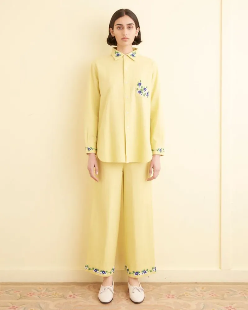 Tops<BODE Beaded Chicory Long Sleeve Shirt Yellow