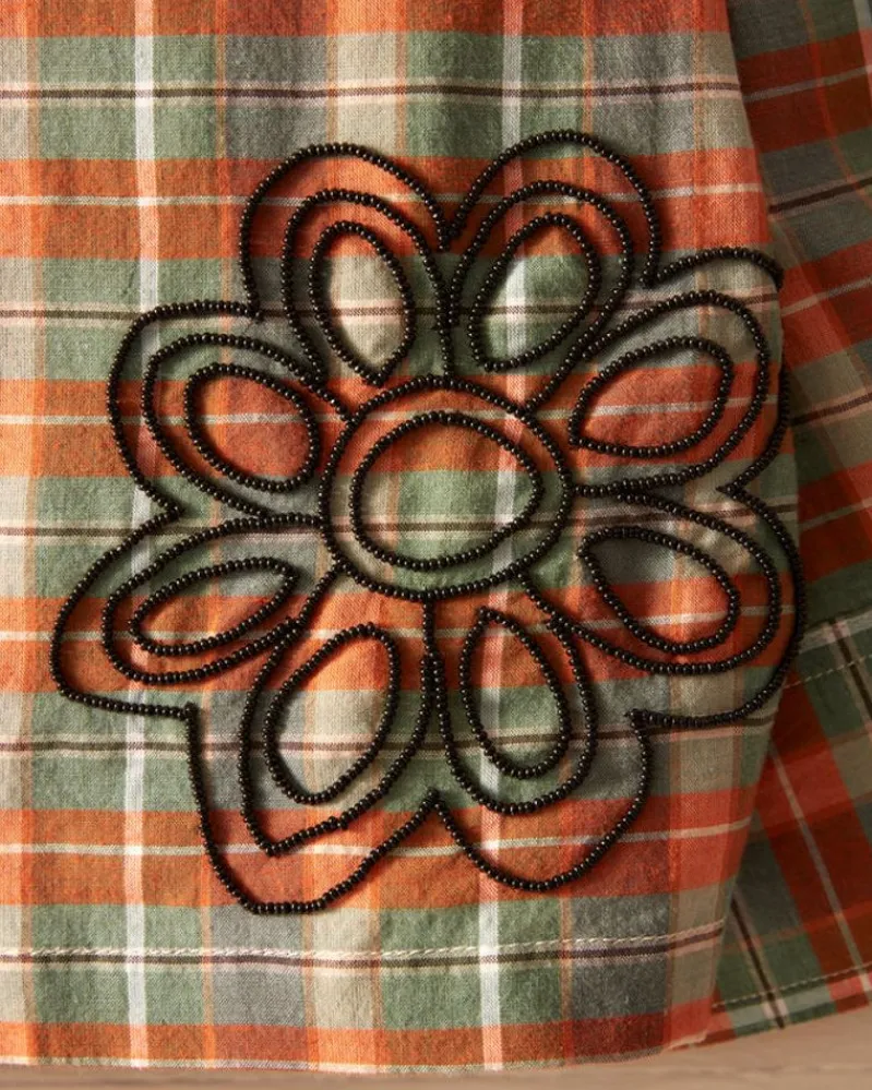 Shirts<BODE Beaded Floral Madras Long Sleeve Shirt - Blue Multi
