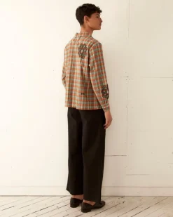 Shirts<BODE Beaded Floral Madras Long Sleeve Shirt - Blue Multi