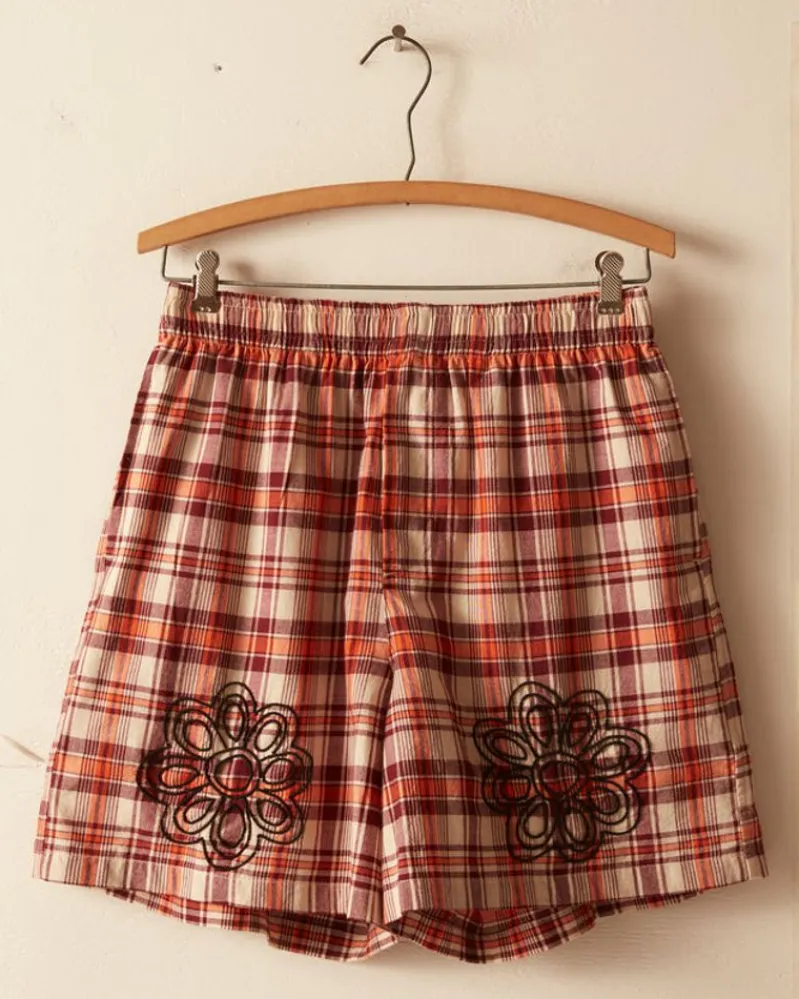 Shorts<BODE Beaded Floral Madras Shorts - Red