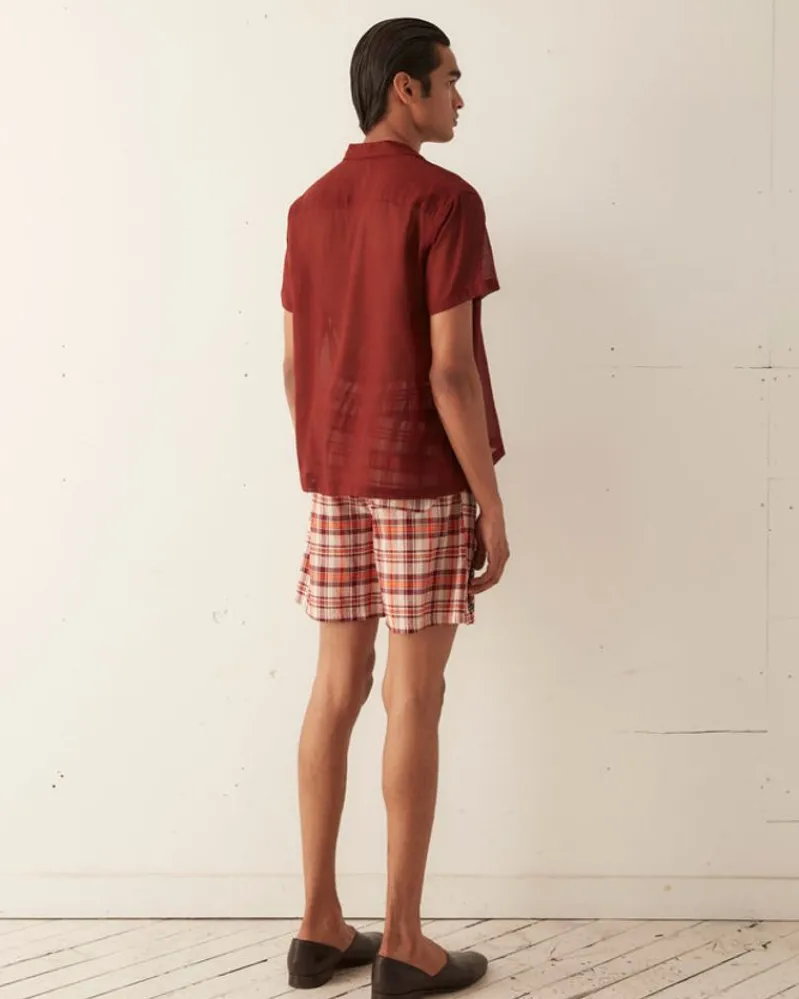Shorts<BODE Beaded Floral Madras Shorts - Red