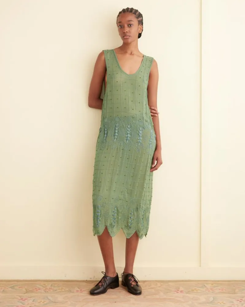 Dresses<BODE Beaded Grid Vine Dress Green