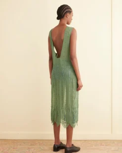 Dresses<BODE Beaded Grid Vine Dress Green