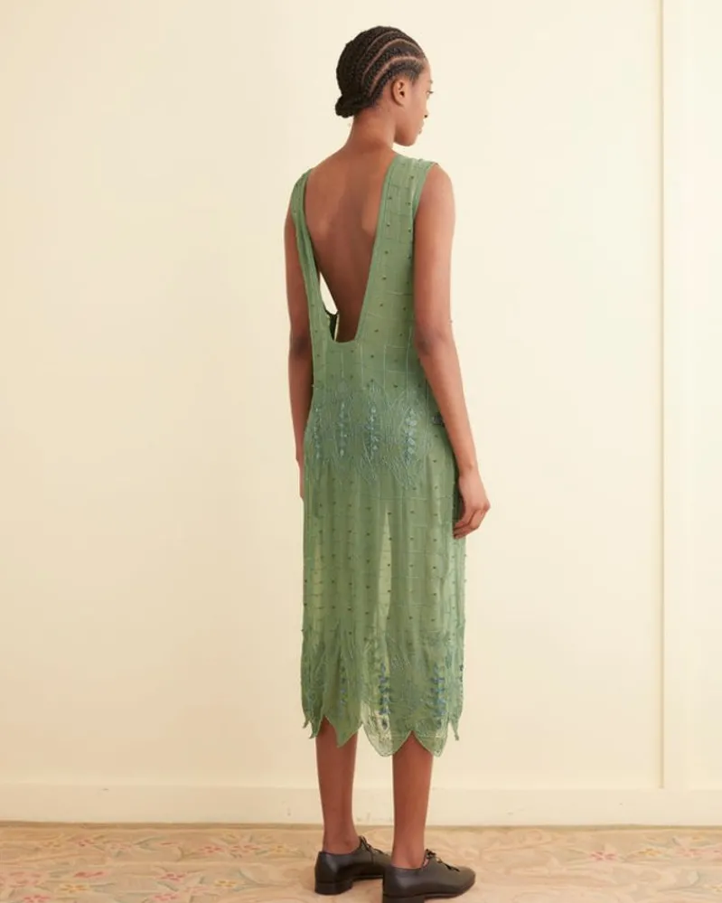 Dresses<BODE Beaded Grid Vine Dress Green