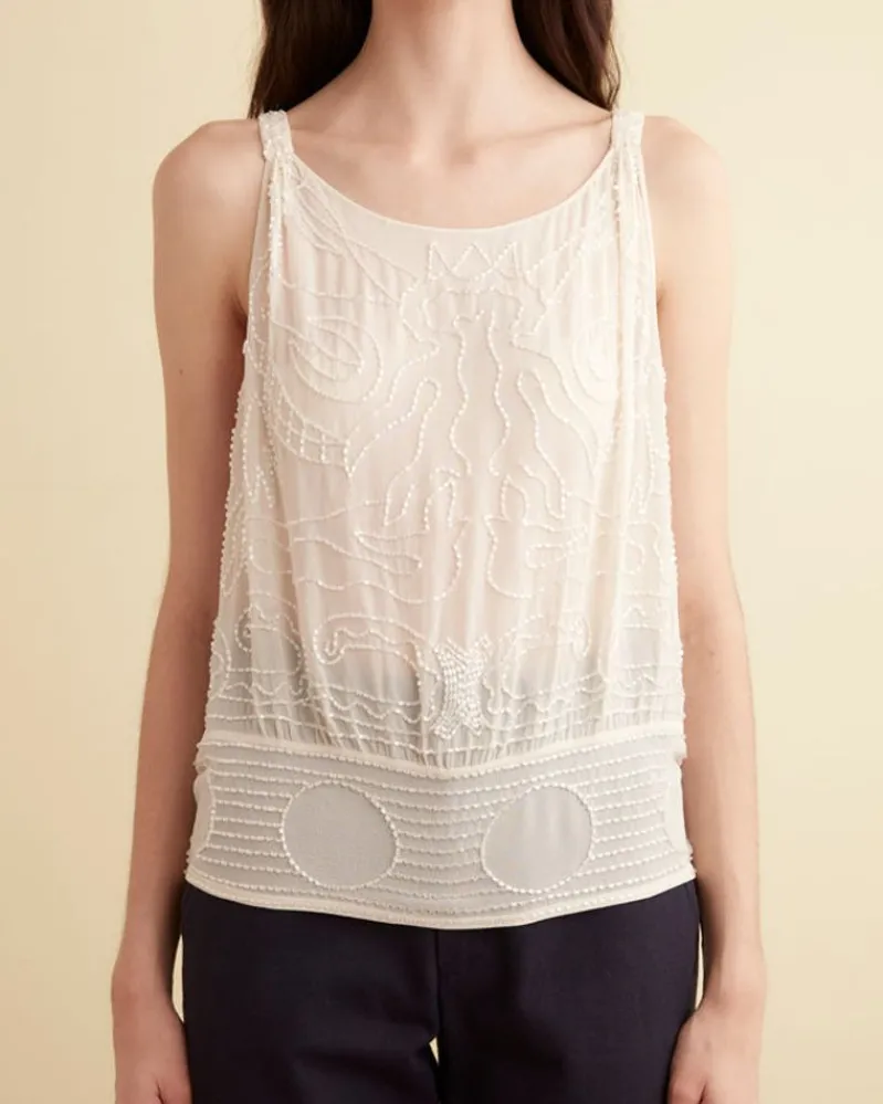 Tops<BODE Beaded Myrtle Shirt Cream