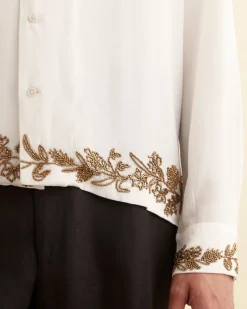 Shirts<BODE Beaded Wheat Flower Long Sleeve Shirt White