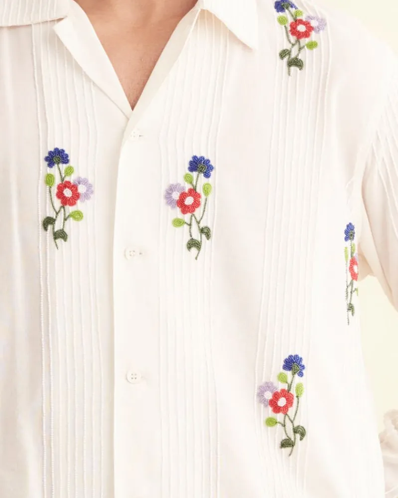 Shirts<BODE Beaded Wildflower Long Sleeve Shirt White/Multi