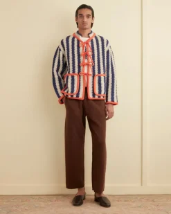 Knitwear<BODE Bold Stripe Cardigan - Blue/Cream