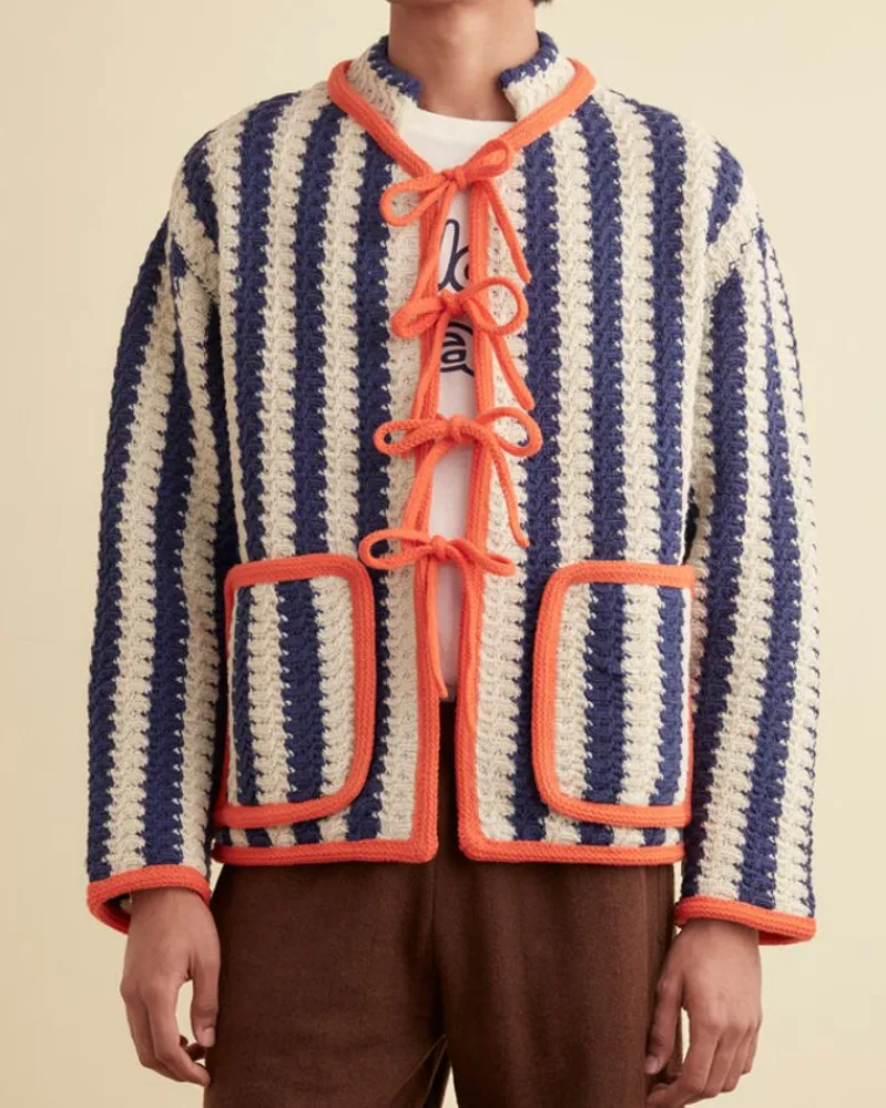 Knitwear<BODE Bold Stripe Cardigan - Blue/Cream