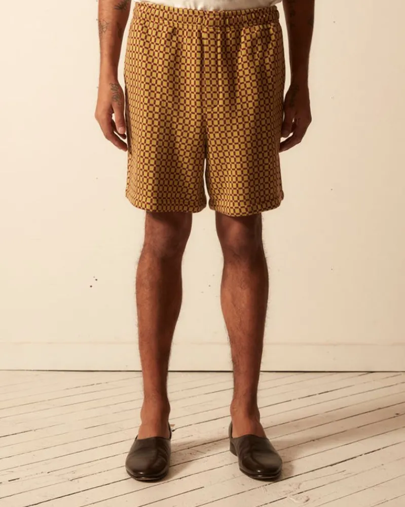 Shorts<BODE Checker Jacquard Rugby Short - Green And Maroon