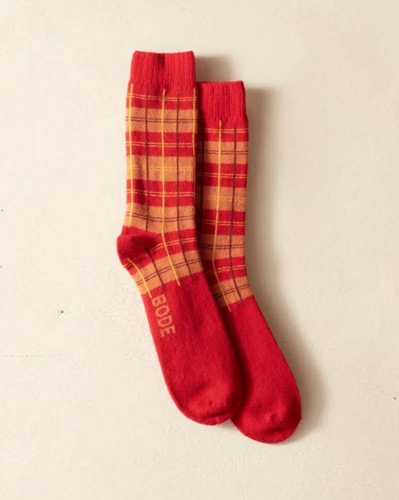 Accessories<BODE County Plaid Socks - Red Multi