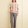 Shirts<BODE Cross-Stitched Rose Garland Long Sleeve Shirt Cream