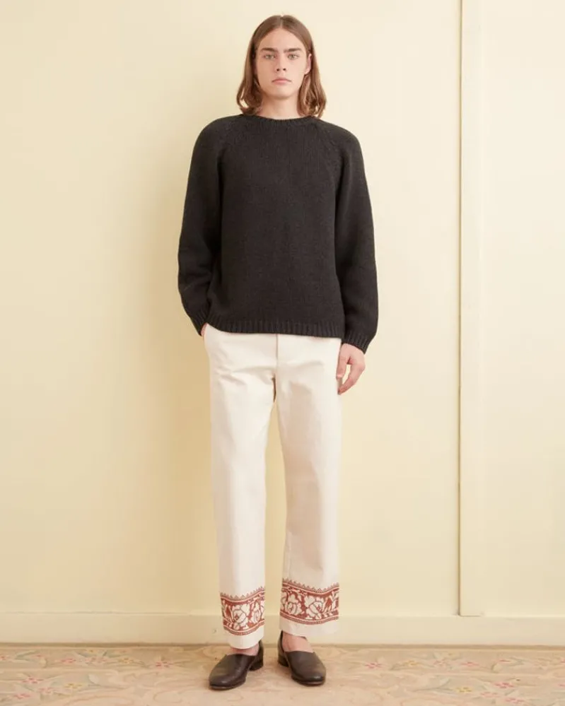 Trousers & Pants<BODE Cross-Stitched Rose Garland Trousers Cream