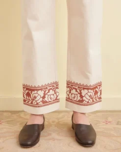 Trousers & Pants<BODE Cross-Stitched Rose Garland Trousers Cream