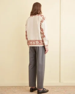 Shirts<BODE Cross-Stitched Rose Garland Long Sleeve Shirt Cream