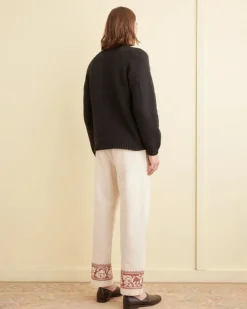 Trousers & Pants<BODE Cross-Stitched Rose Garland Trousers Cream
