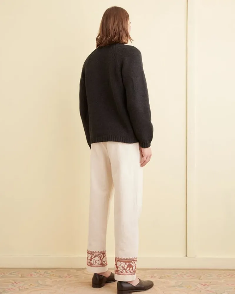 Trousers & Pants<BODE Cross-Stitched Rose Garland Trousers Cream