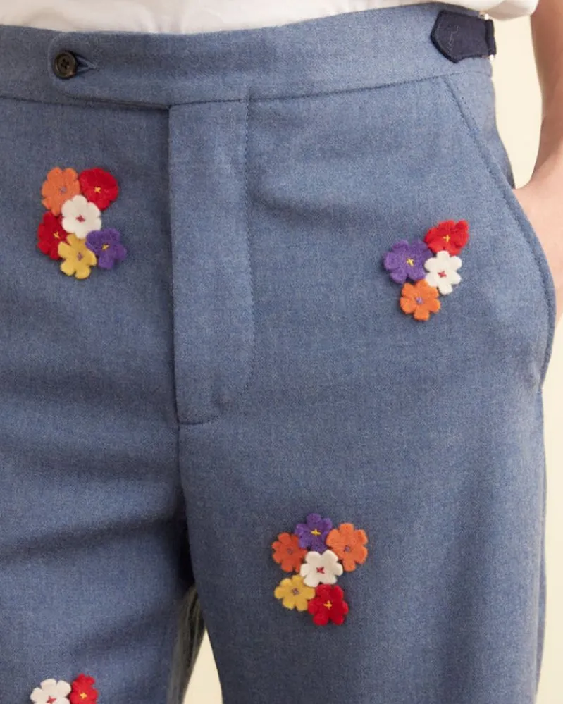 Trousers & Pants<BODE Dianthus Applique Trousers Cornflower