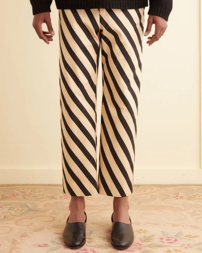 Trousers & Pants<BODE Domino Stripe Trousers Ecru/Black