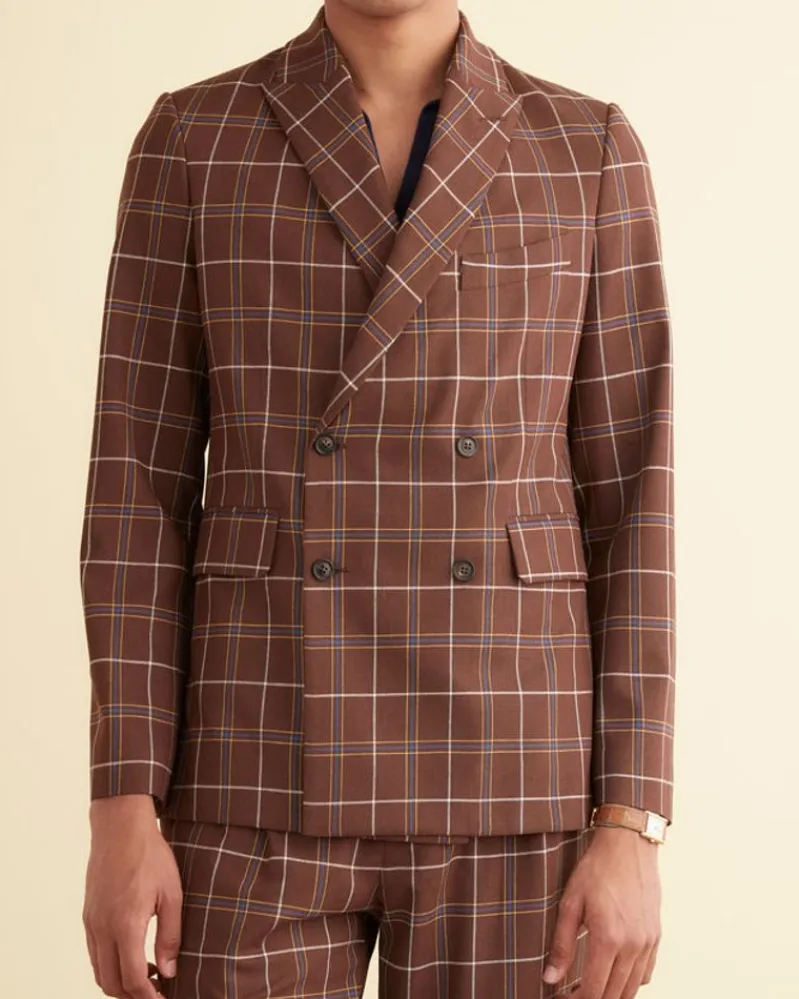 Suiting<BODE Dunham Plaid Double-Breasted Suit Jacket Brown/Multi
