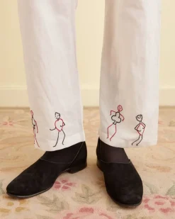 Trousers & Pants<BODE Embroidered Blackjack Pajama Pants White