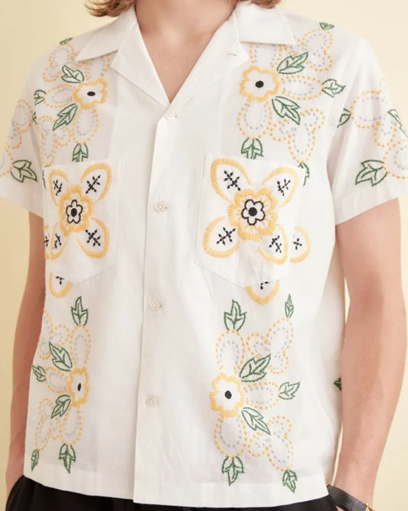 Shirts<BODE Embroidered Buttercup Short Sleeve Shirt White