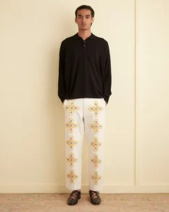 Trousers & Pants<BODE Embroidered Buttercup Trousers Ecru