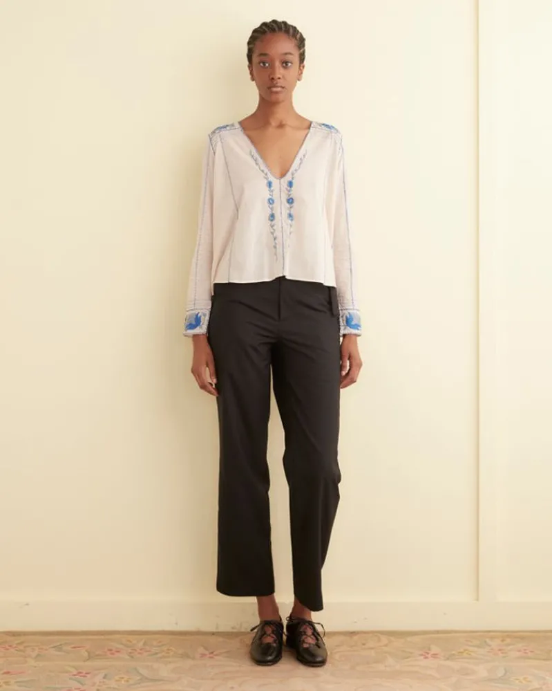 Tops<BODE Embroidered Cornflower Top Blue/Cream