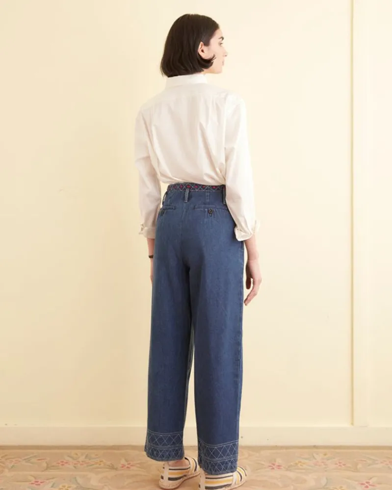 Trousers & Pants<BODE Embroidered Denim Murray Trousers Indigo