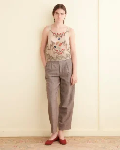 Tops<BODE Embroidered Flower Study Top Cream Multi