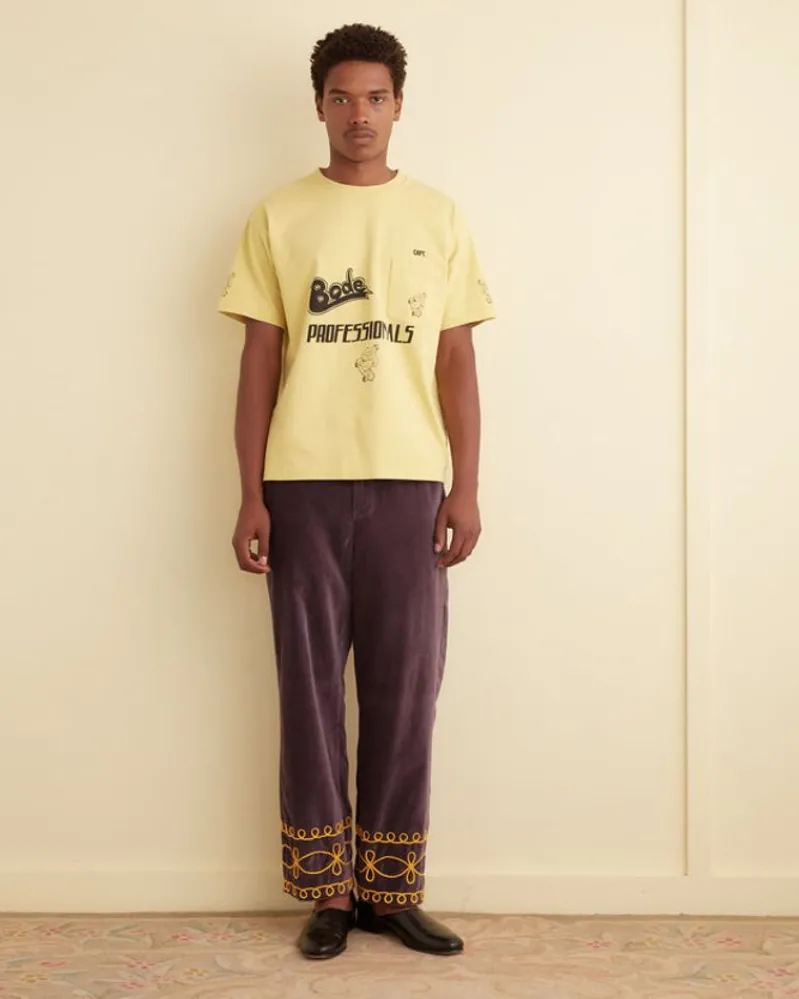 Trousers & Pants<BODE Embroidered Scrollwork Trousers Purple