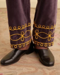 Trousers & Pants<BODE Embroidered Scrollwork Trousers Purple