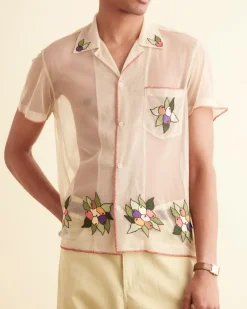 Shirts<BODE Embroidered Suncherry Short Sleeve Shirt White/Multi