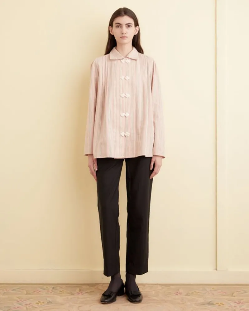 Tops<BODE Flannel Ticking Jonas Shirt Pink