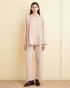 Trousers & Pants<BODE Flannel Ticking Pajama Pants Pink