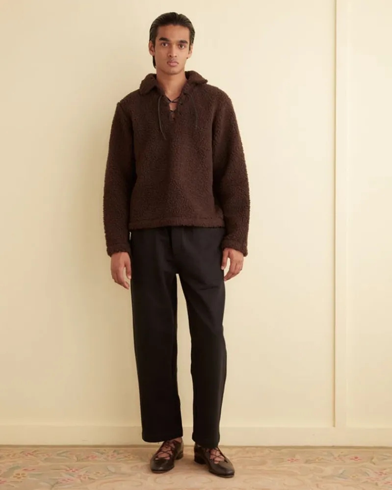 Outerwear<BODE Fleece Tie-Up Pullover - Dark Brown