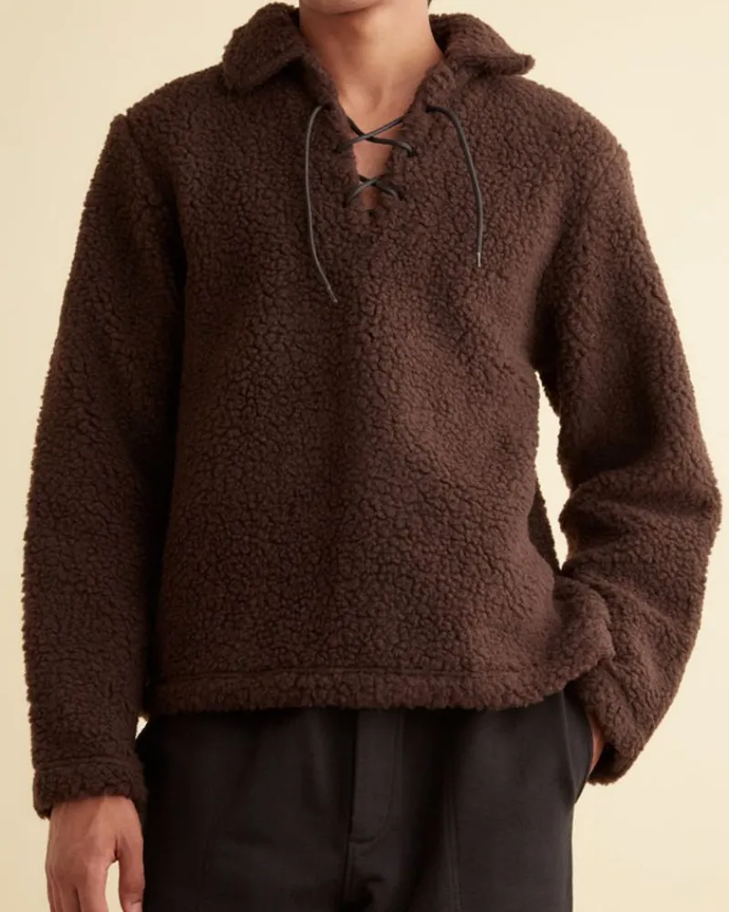 Outerwear<BODE Fleece Tie-Up Pullover - Dark Brown