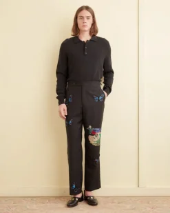 Trousers & Pants<BODE Flying Fauna Tuxedo Trousers Black
