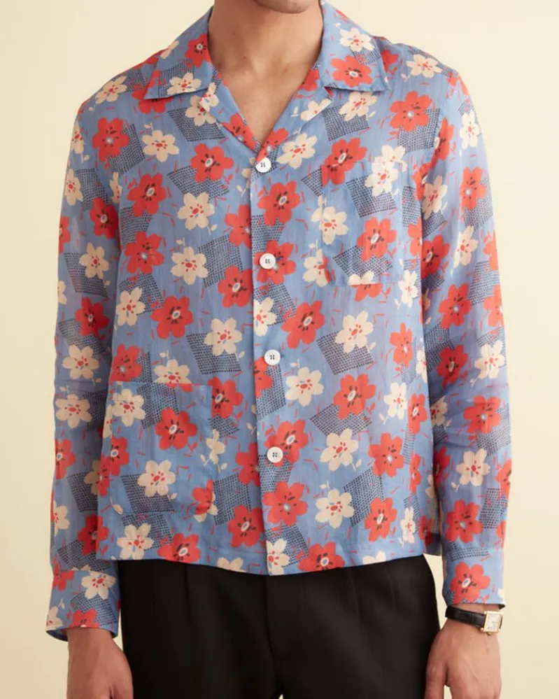 Shirts<BODE Geo Poppy Long Sleeve Shirt Blue
