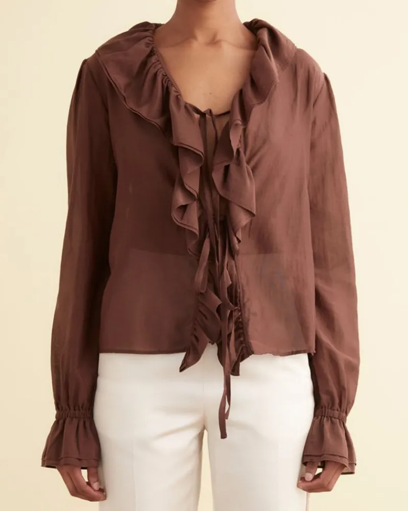 Tops<BODE Heartwood Flounce Blouse Brown
