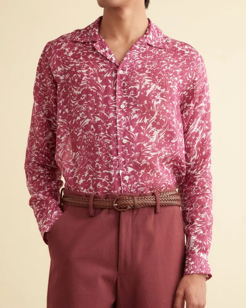 Shirts<BODE Hibiscus Spray Long Sleeve Shirt Maroon
