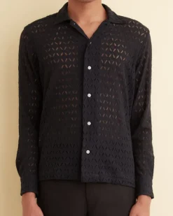 Shirts<BODE Lattice Lace Long Sleeve Shirt - Black