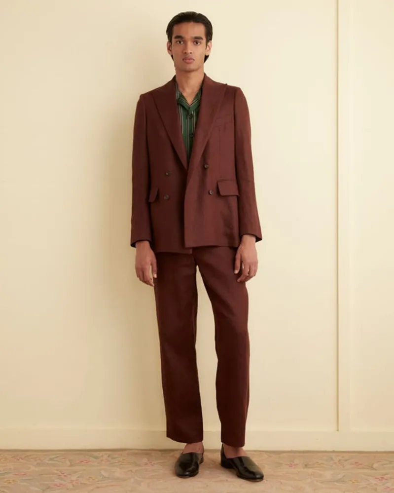 Outerwear<BODE Linen Double-Breasted Suit Jacket - Chocolate