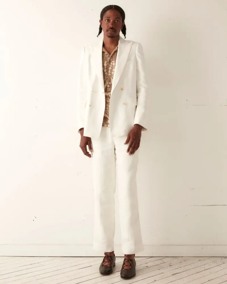 Outerwear<BODE Linen Double-Breasted Suit Jacket - Ivory