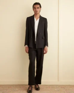 Suiting<BODE Linen Double-Breasted Suit Jacket - Black
