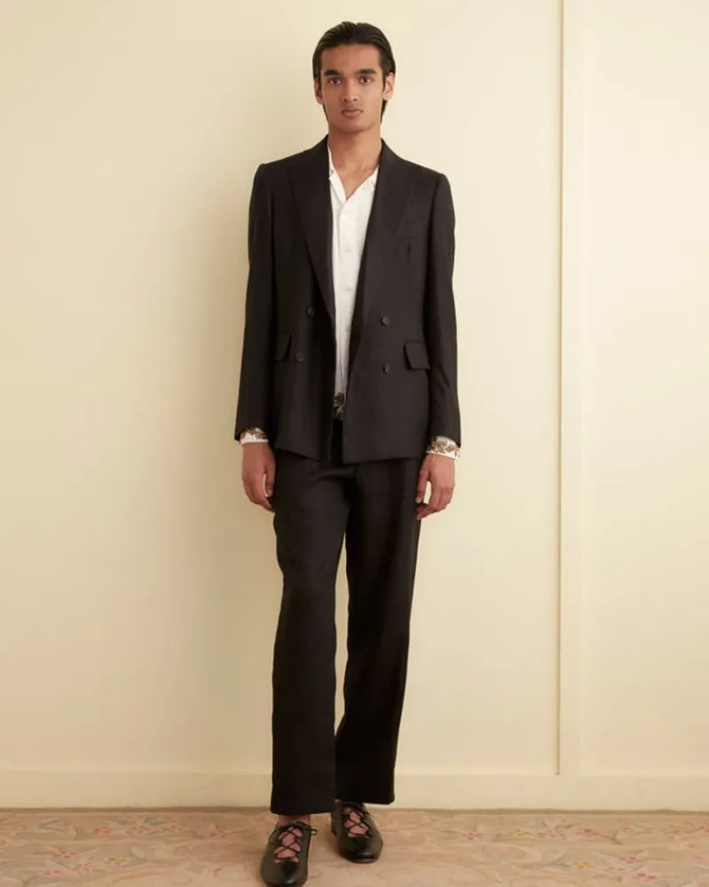 Suiting<BODE Linen Double-Breasted Suit Jacket - Black